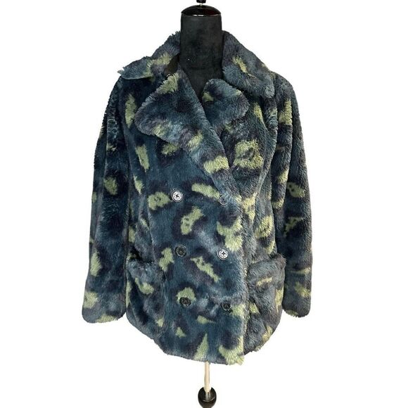 Zadig & Voltaire Miles Leo Green Leopard Faux Fur Coat Size Small - Picture 6 of 14